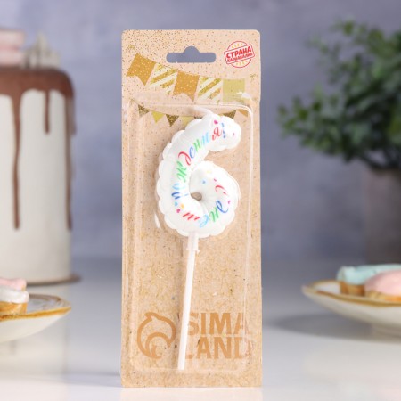 Candle in the cake "Air", number 6, 5.5 cm, white-1