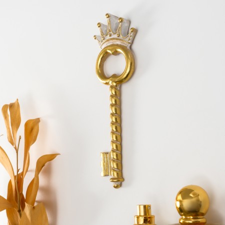 Panel interior polystone "twisted key with a crown" gold with a white patina 5.5x1x17 cm-1