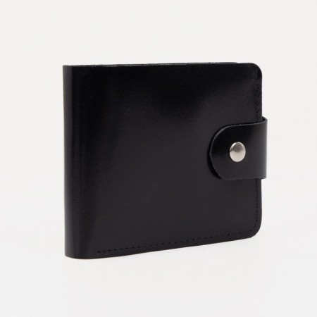 Male purse on a button, for bills, for cards, for coins, black color