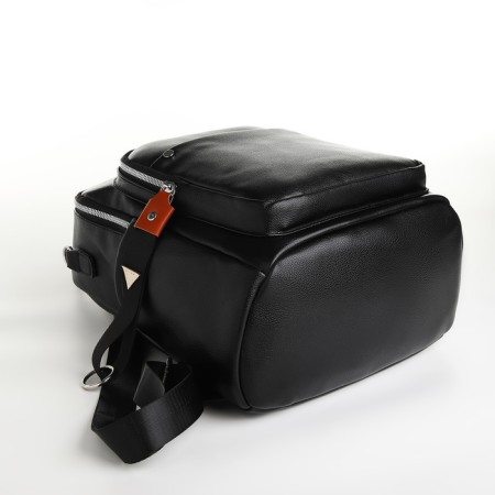 City backpack on lightning, from artificial leather, black color-3