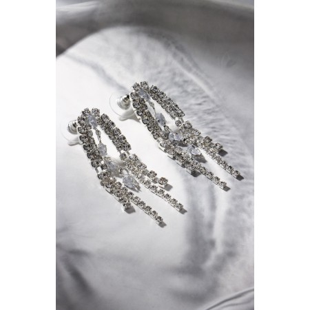 Hanging earrings with rhinestones "Waterfall" bunch, white color in silver-3