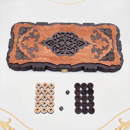 Wooden backgammon carved large "pattern", 45 x 45 cm