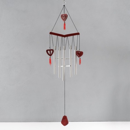 Wind music metal, tree "Double Heart" 7 tubes 72x19 cm