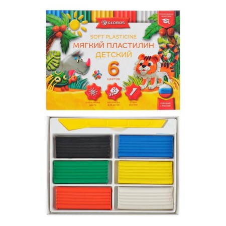 Globus plasticine "Children's", 6 colors, 90 g, soft