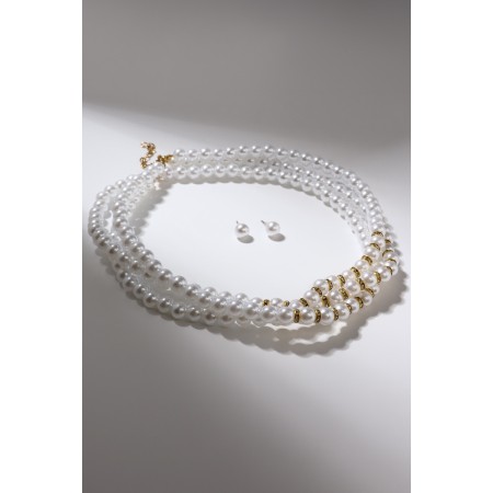 Set 2 objects: chocker, earrings "celebration" trio, white-golden color, 30 cm-2