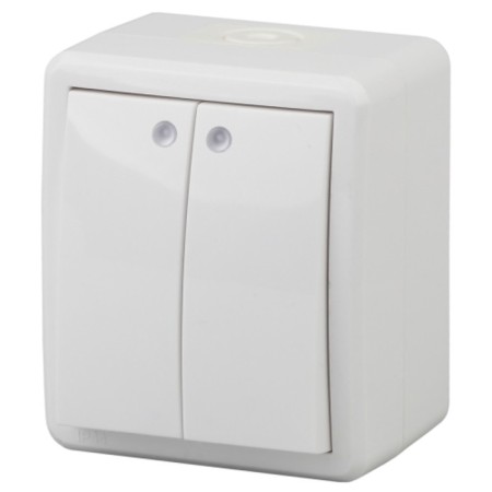 Double switch with IP54, 10AX-250V backlight, OU, Era Expert, White