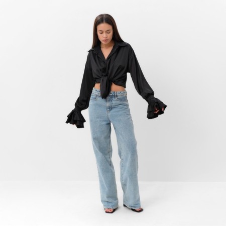 Women's silk blouse with mists mist, size 46, black-2