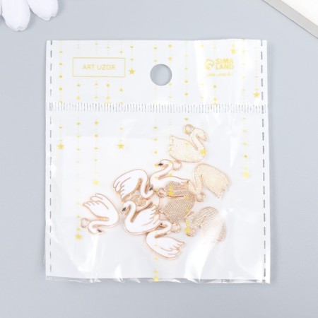 Decor for creativity metal, enamel "White Swan" gold 1.3x1.4 cm-3