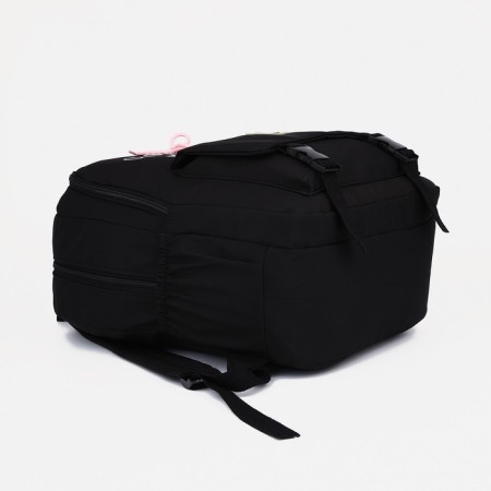 School backpack from textiles on lightning, 3 pockets, black color-4