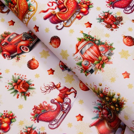 Packaging paper "New Year's sleigh", gloss, 1 sheet, 80 g/m2, 70 x 100 cm-1