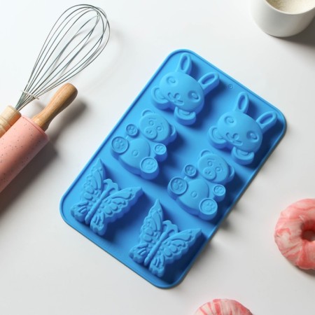 The form for baking the share "Animals. Zoo ”, silicone, 26 × 17 cm, 6 cells (7.2 × 6.4 cm), mix color-1