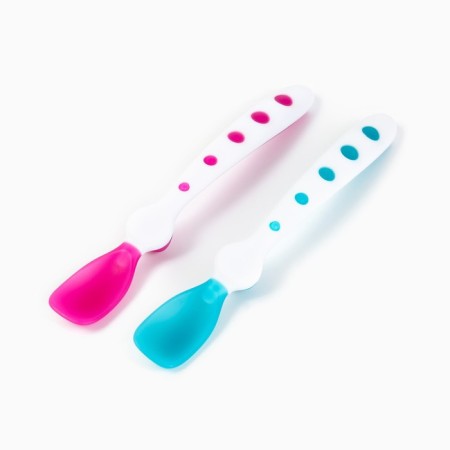 A set of heat -sensitive spoons for feeding, 16.5cm.. 2 pcs., Pink/turquoise color