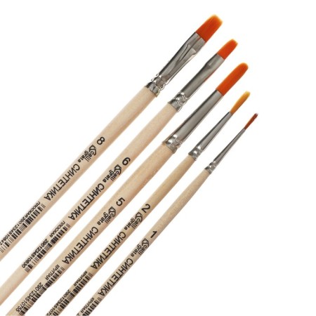 System Synthetics 5 pieces, calligrata No. 2 (round No.: 1, 2, 5; flat: No. 5, 8), wooden handle-4