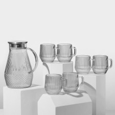 Set of glass drinking, 7 items: jug 1650 ml, 6 glasses 240 ml, color gray color