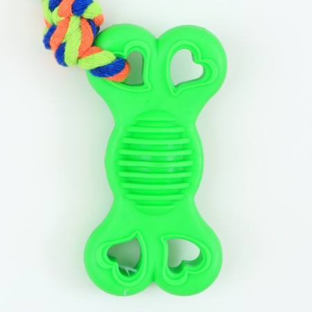 Chewing toy with a rope "Bone on a leash", 9.5 cm, green-3