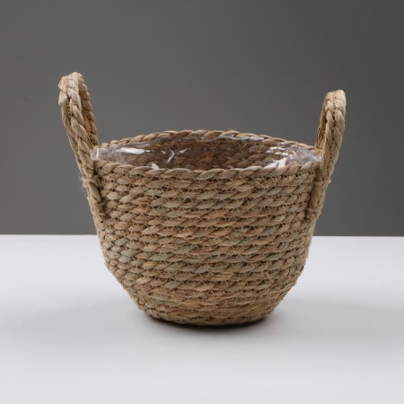 Kashpo wicker "Kenya" round with handles, 17.5x17.5x16 cm, natural