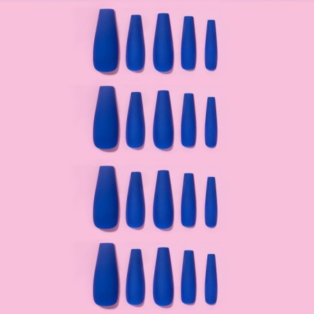 Patch nails, 24 pcs, ballerina shape, matte blue color-1