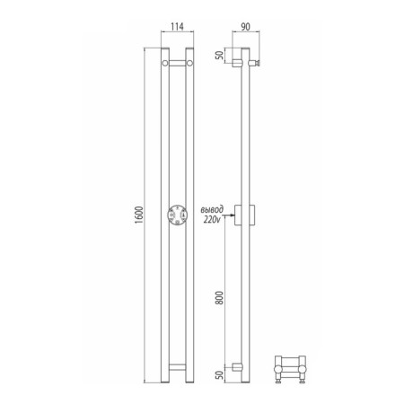Terminus duo electric heated towel rail "Circle", 1600x114 mm, white matte-3