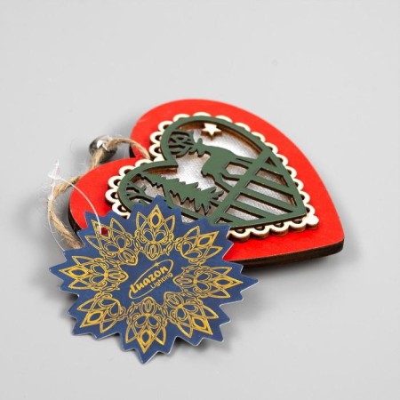 Christmas tree toy "Red Heart with a deer", from batteries, a glow of warm white-3