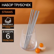 Set of metal tubes Straws, 6 pcs, 21 cm, steel 304