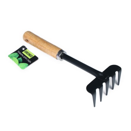 Small straight rakes, 5 teeth, length 31 cm, metal, wooden handle, Greengo-2