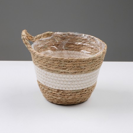 Kashpo wicker "Tanzania" with a pen, 17.5x17.5x16 cm, natural, white-1