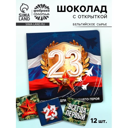 Milk chocolate “For a real hero. February 23 ”, 60 g (12 pcs. X 5 g).