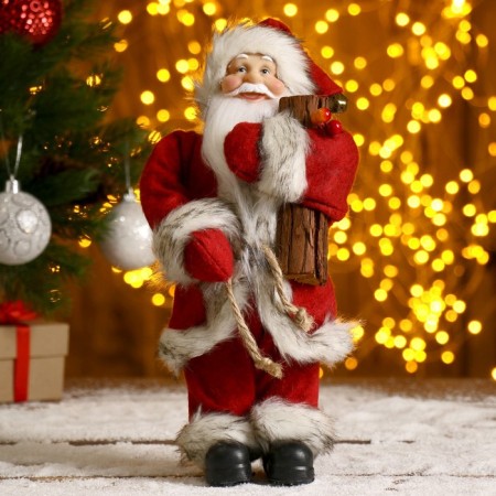 Santa Claus "in a red fur coat, with a log" 29 cm