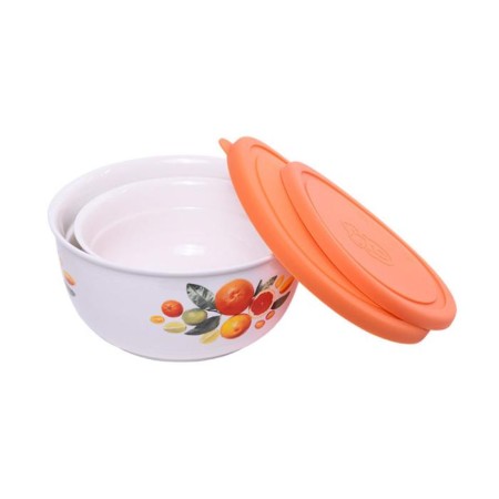 A set of 2 ceramic salad bowls with silicone covers, 0.6/1.2 l-1