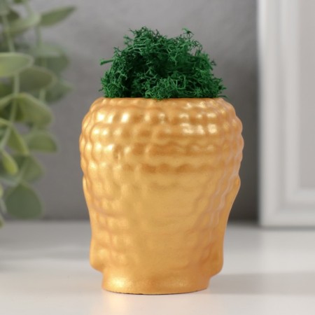 Kashpo concrete "Buddha" with moss 7*6cm gold (moss green stabilized)-2