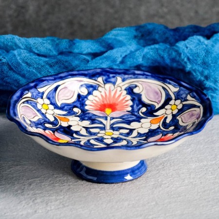 Candy of Rishtan ceramics "Flowers", 14 cm, blue
