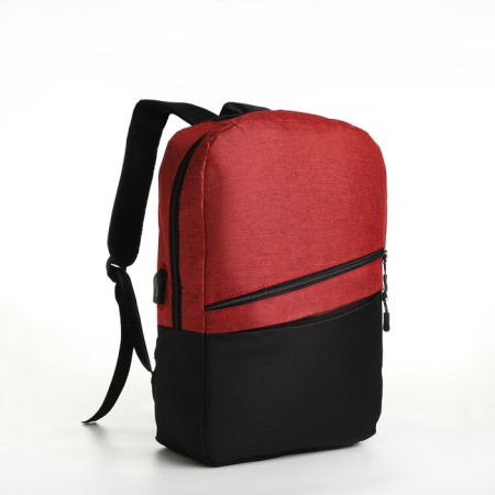 City backpack with USB from textiles with lightning, 2 pockets, black/red color-2
