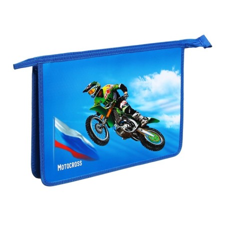 A4, 340 x 245 x 50 mm folder folder, zipper from above, voluminous 3D drawing, "motocross"-1