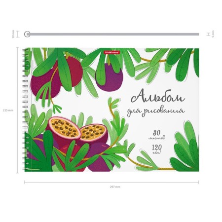 Album for drawing A4, 30 sheets, block 120 g/m², on spirals, Erichkrause "Juicy Fruits", 100% whiteness, a perforation for separation, solid substrate-2