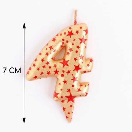 Candle in the Sanata cake, number "4", gold with red stars, 5.5 cm-2