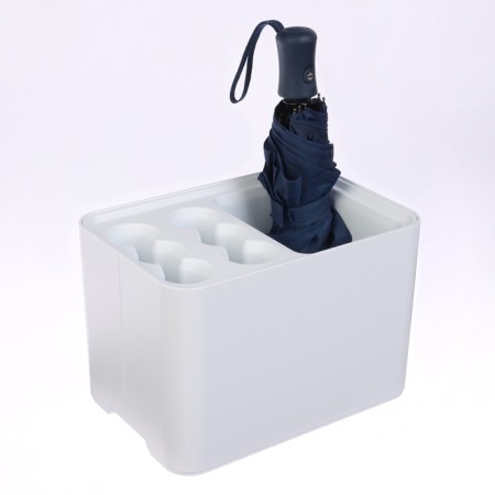 Loader for umbrellas, plastic, 6 round, 4 square departments, 18 × 18 × 26.5 cm, white-1
