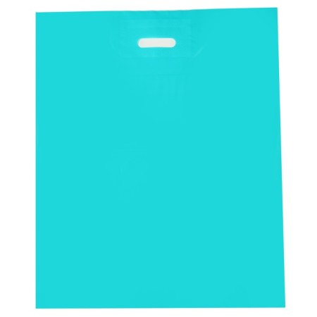 Polyethylene package with a cut handle, turquoise 40-50 cm, 60 μm