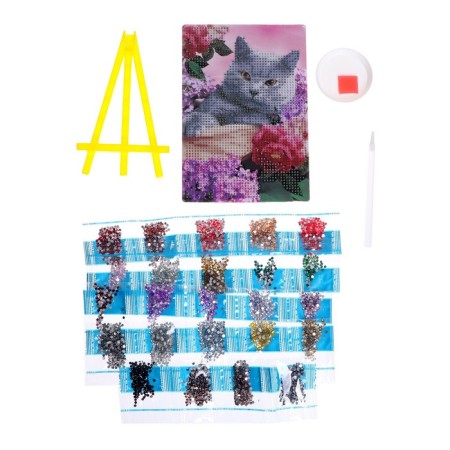 Diamond mosaic with partial filling on the stand “Cat in Colors”, 13 x 19 cm, cardboard-2