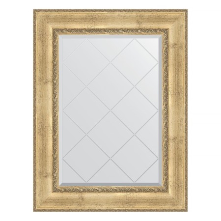 Mirror with engraving in a baguette frame, aged silver with an ornament of 120 mm, 72x95 cm