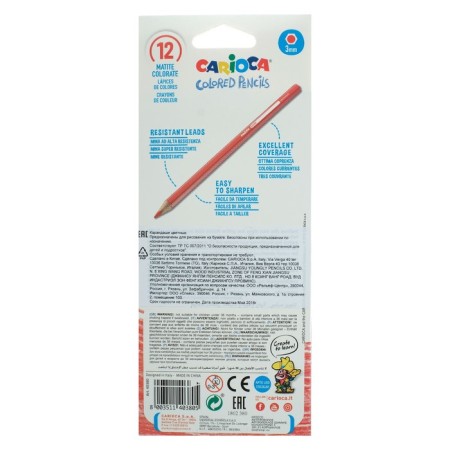 Pencils 12 colors Carioca, hexagonal, bright shockproof stress 3.0 mm, cardboard packaging-1