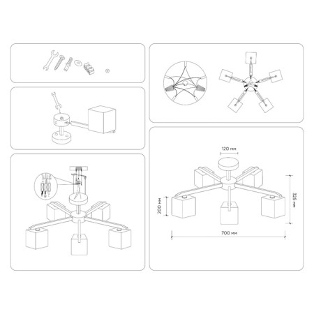 Suspended chandelier Ambrella TR83118/5 WH/LW, E27, 5x40W D700x325 mm, white, light wood-4