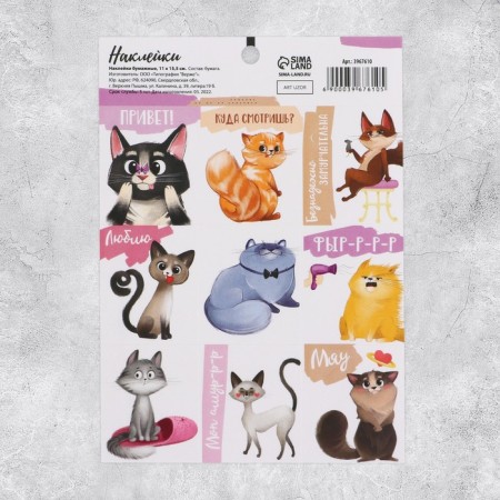 Stickers children's paper "cats", 11 x 15.5 cm