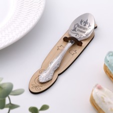 A spoon is registered, tea, with an engraving 