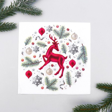 Paper napkins "New Year's deer", 33x33 cm, set 20 pcs.