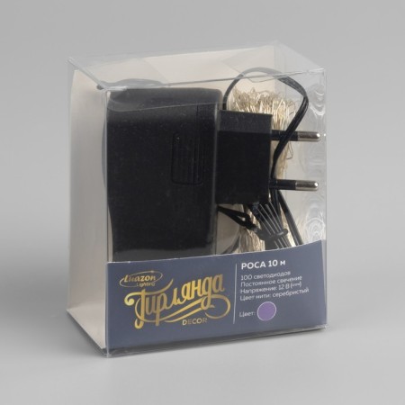 Garland "thread" 10 m dew, IP20, silver thread, 100 LED, purple glow, 12 V-3
