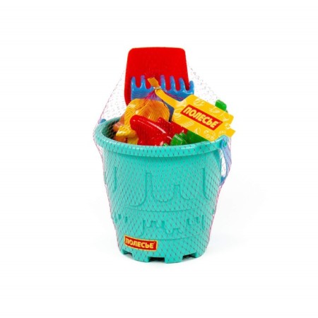 Set for playing in sand No. 527: large bucket, shovel No. 5, robberies No. 5, molds-5
