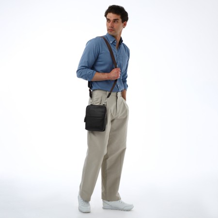 Male bag, textura over the shoulder, genuine leather, dark brown color-8