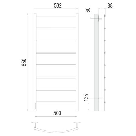 Terminus heated towel rail "Classic" P8, 500x850 mm, left, chrome-2