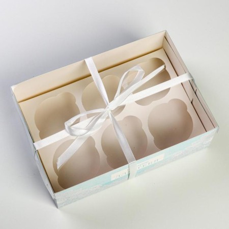 Capcake box, confectionery packaging, 6 cells “Gift for you”, 23 x 16 x 7.5 cm-1
