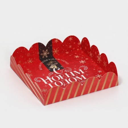 Box for confectionery products with PVC lid "Retro", 13 x 13 x 3 cm, new year-3